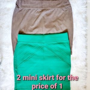 Fashion Mini skirt  , color green and tan